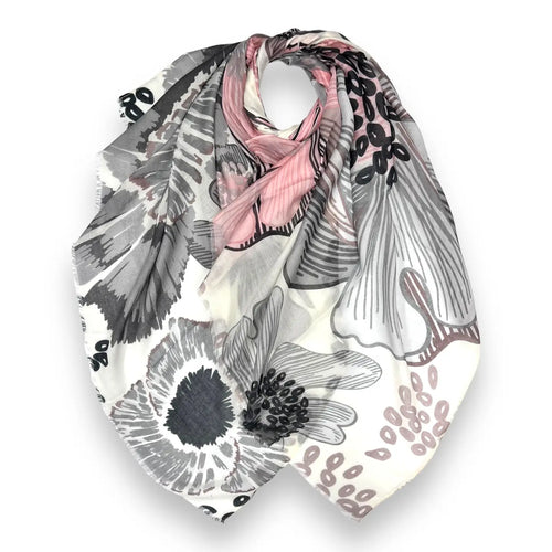 Pink and grey floral print scarf