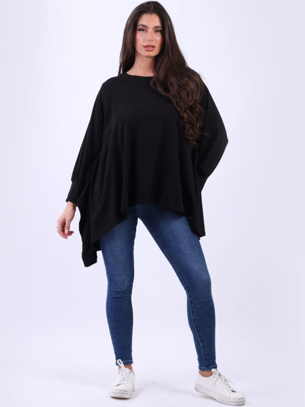 Black Dipped Hem Plus Size Lagenlook Top