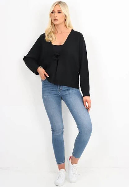 Black Fur Hook Cropped Cardigan Top