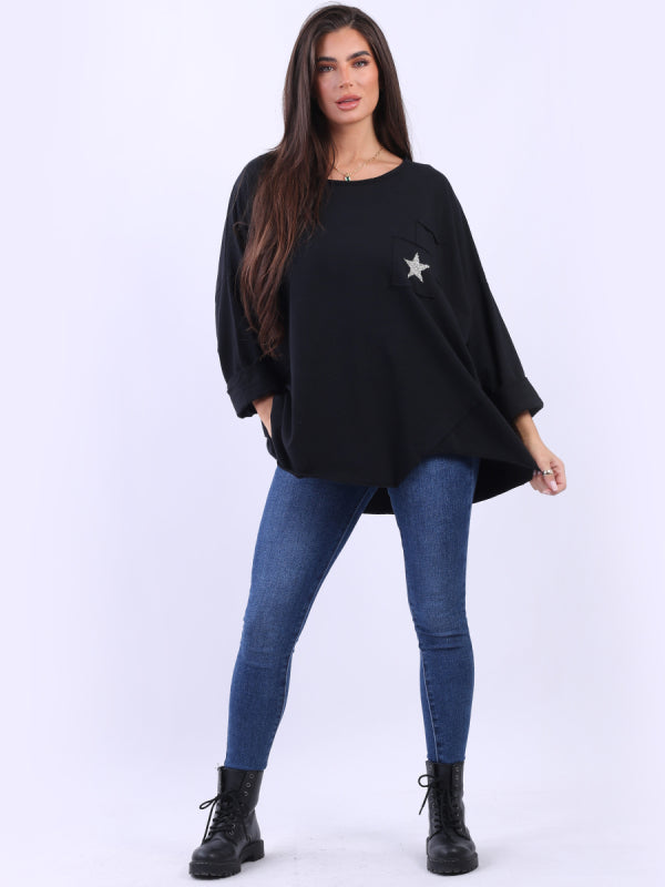 Glittery Star Lagenlook Cotton Tunic Top