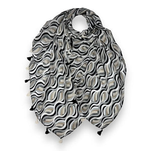 Black Retro Swirl Waves Scarf