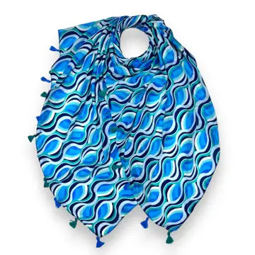 Blue Retro Swirl Waves Scarf