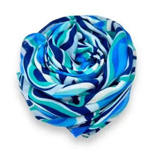 Blue Swirl Waves Scarf Rolled Up