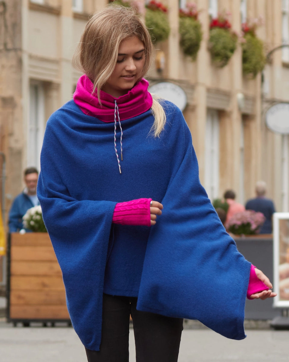 Royal Blue Cadenza Italy Cashmere Blend Poncho