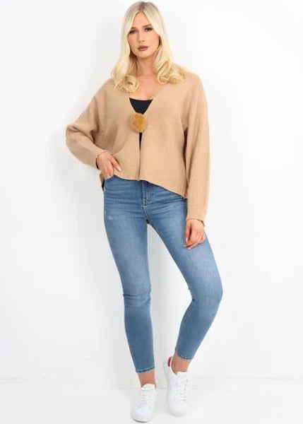 Camel Fur Hook Cropped Cardigan top