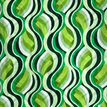 Green Retro Swirl Waves Scarf Close Up View