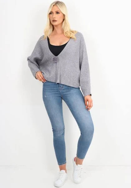 Grey Fur Hook Cropped Cardigan Top