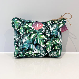 Palm Leaves on Back of Leopard Make-Up Bag