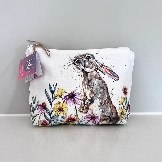 Spring Hare in pretty flowers Make-Up Bag by Lobi Creative