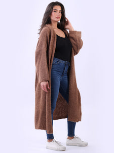 Oversize Mocha Long Hooded Cardigan