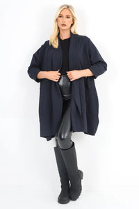 Navy Waterfall Long Sleeve Blazer Coat