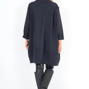 Navy Waterfall Coat Blazer with Pockets