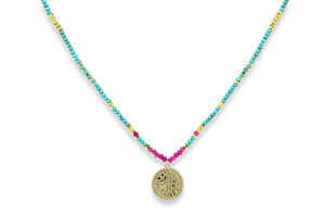 Boho Betty Odin Turquoise, Pink & Gold Necklace