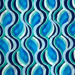 Blue Retro Swirl Waves Scarf Close Up View