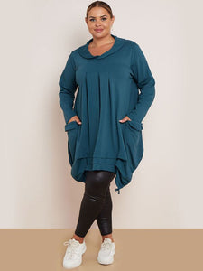 Plus Size Teal Gathered Hem Tunic with Front Pockets