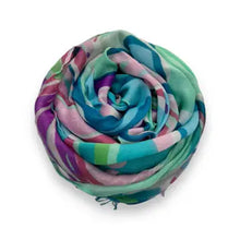 Tropical Green & Pink Flowers & Leaves Scarf