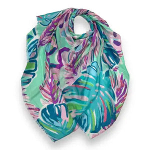 Tropical Leaves Scarf in Green/Pink