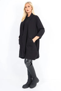 Waterfall Blazer Coat in Black with 2 Pockets