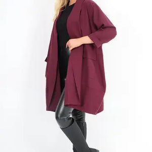 Wine Waterfall Blazer Coat with Pockets