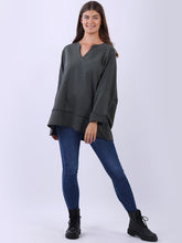 Raw edges Ladies Khaki Cotton Sweatshirt Top