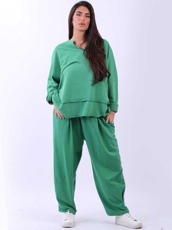 Ladies Green Raw Edges Cotton Top