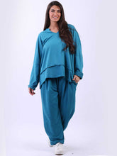 Teal raw edges cotton Lagenlook tunic top