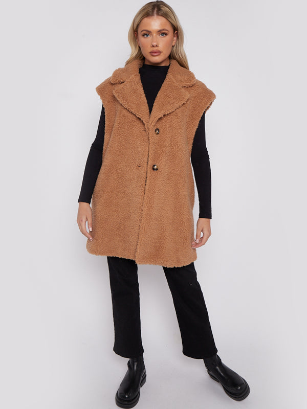 Camel Woollen Teddy Gillet Plus Size