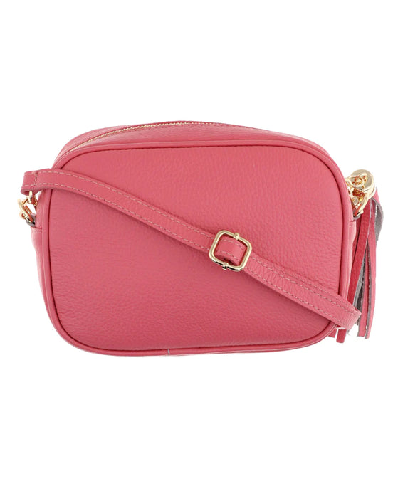 Coral Pink Leather Crossbody Bag