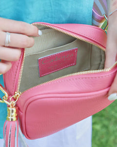 Coral Pink Leather Crossbody Bag inside view