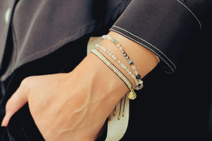 Boho Betty Dara 3 Layered Bracelet Stack on model's wrist