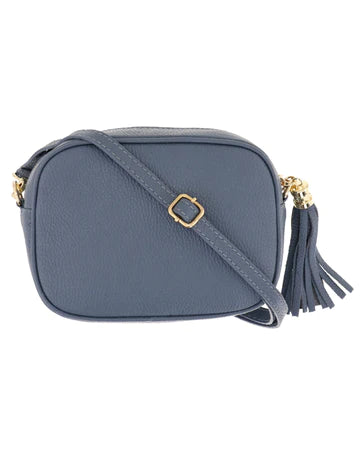 Denim Leather Crossbody Tassel Bag with leather strap