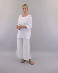 Dolman Sleeve Linen White Tunic by Cadenza Italy