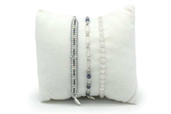 Snowdrop 3 Denim Layering Bracelet Stack